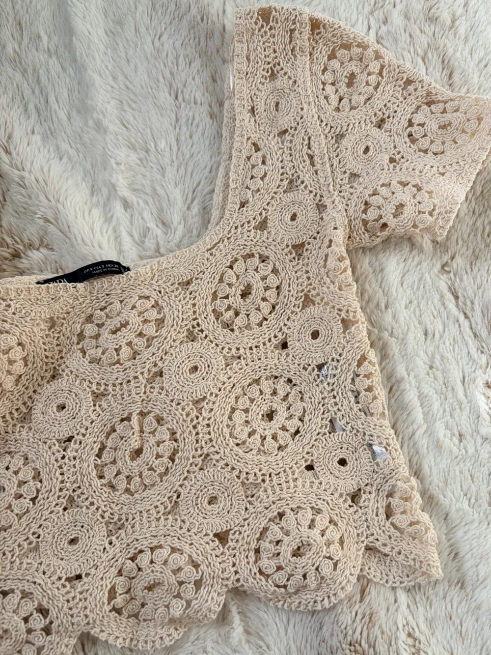 🤍 Zara Bohemian Embroidered Coastal Cowgirl Cottagecore Crochet Crop Top Size S - Picture 5 of 12